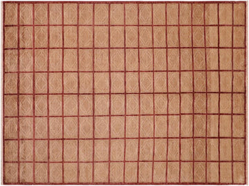 Modern Gabbeh Bess Tan/Aubergine Wool Rug - 7'10'' x 9'8''